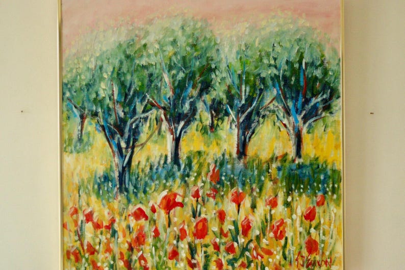 Original Swedish Oil on Canvas Painting "Valmo Vid Olivlund" by Gunnar Ingemar Erixon – Vintage & Framed | 60.5 × 60.5 cm / 23.8 × 23.8 in