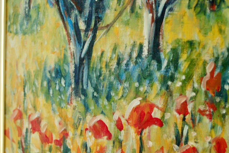 Original Swedish Oil on Canvas Painting "Valmo Vid Olivlund" by Gunnar Ingemar Erixon – Vintage & Framed | 60.5 × 60.5 cm / 23.8 × 23.8 in