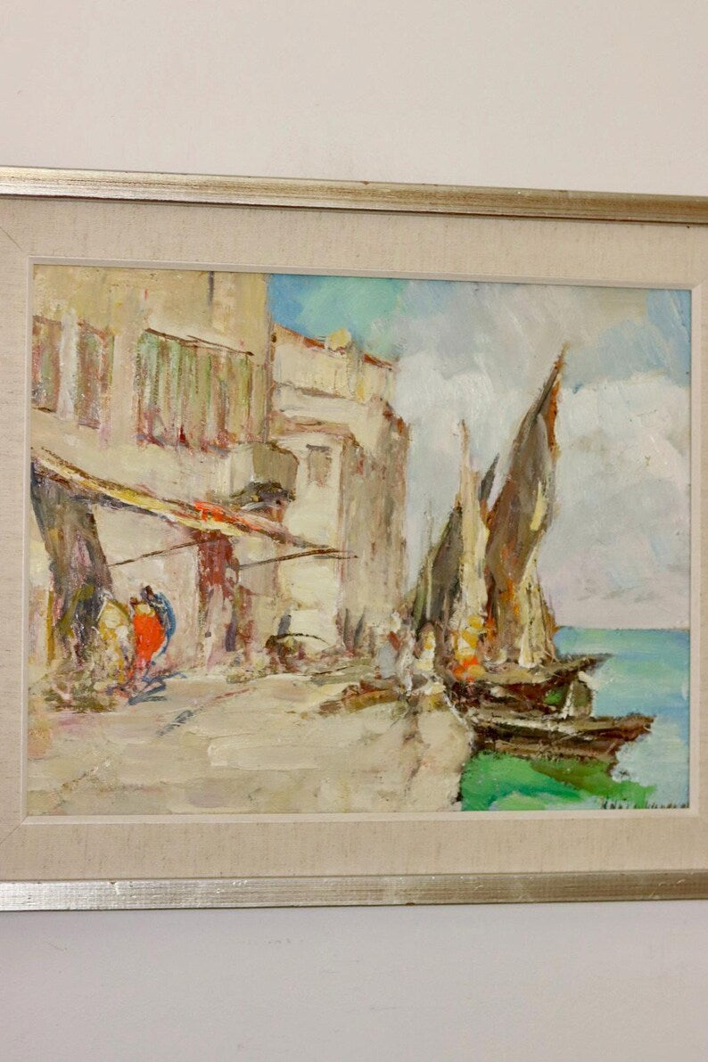 Original Mid-Century Original Swedish Oil on Panel "Sailing" by Knut Norman - Vintage & Framed