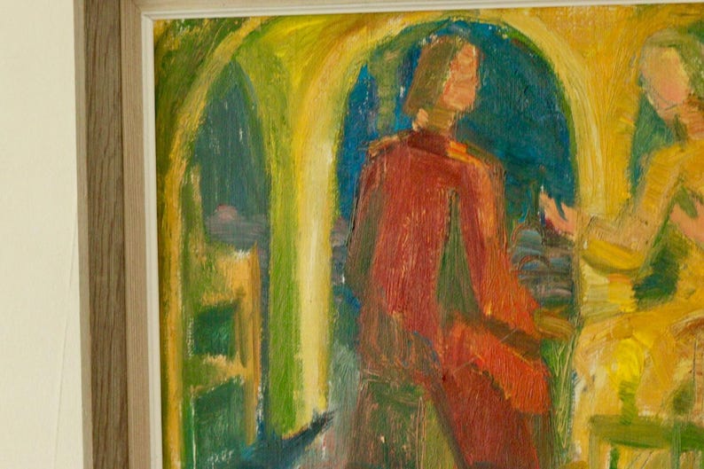 Original Swedish Oil on Panel Painting "Nicodemus" by Herbert Walås, 1965 | Vintage & Framed – 48.5 × 29.5 cm | 19.1 × 11.6 in