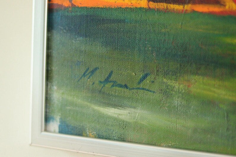 Original Swedish Abstract Oil on Canvas Painting "Abstract Rocks" | Vintage & Framed – 40 × 47 cm | 15.7 × 18.5 in