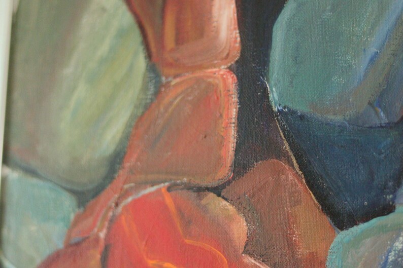 Original Swedish Abstract Oil on Canvas Painting "Abstract Rocks" | Vintage & Framed – 40 × 47 cm | 15.7 × 18.5 in