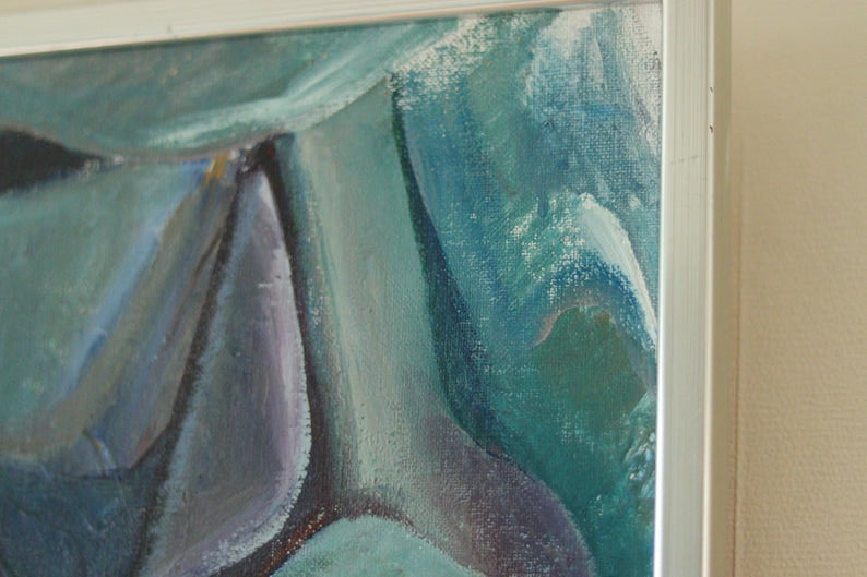 Original Swedish Abstract Oil on Canvas Painting "Abstract Rocks" | Vintage & Framed – 40 × 47 cm | 15.7 × 18.5 in