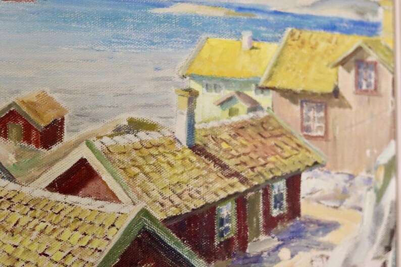 Original Mid-Century Original Swedish Oil on Canvas "Bohuslan" by Helge Lindahl - Vintage & Framed