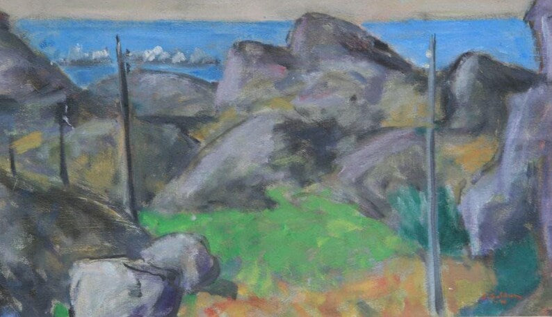 Scandinavian Mid-Century Oil On Canvas Painting" Coastal Landscape " by Selim Soldan --Vintage & Framed