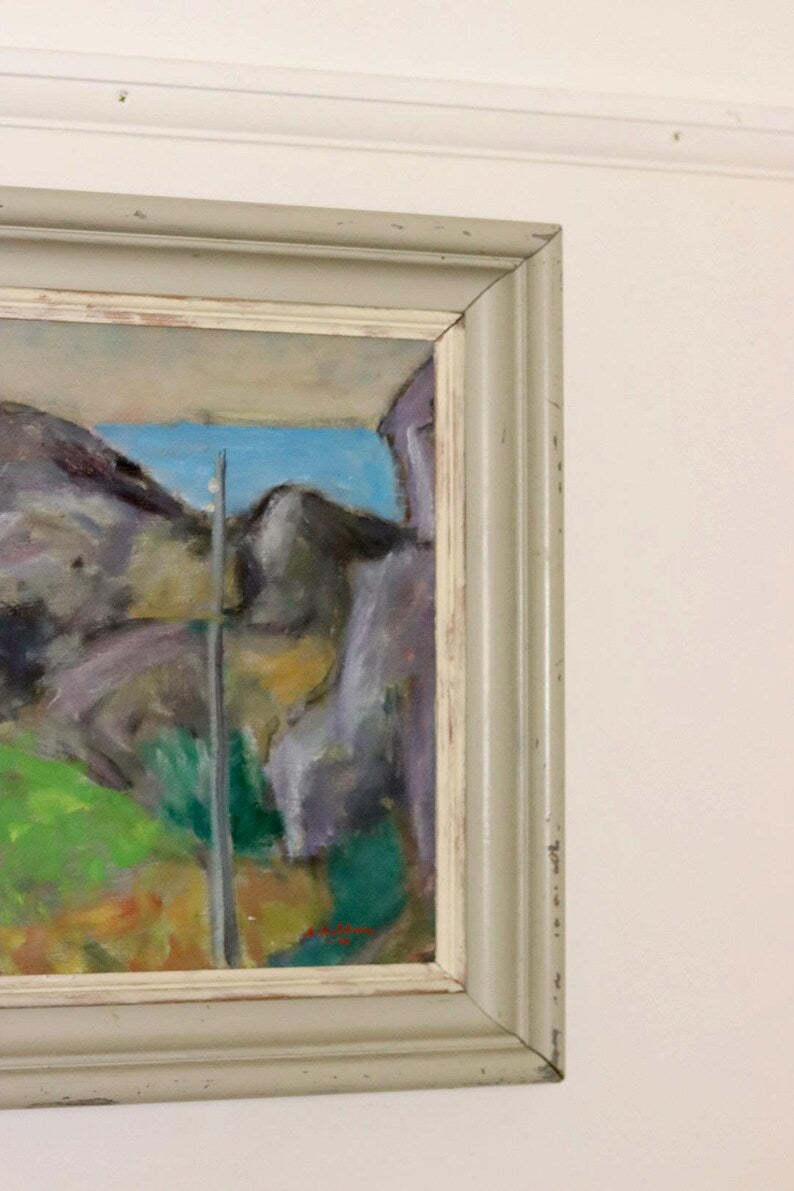 Scandinavian Mid-Century Oil On Canvas Painting" Coastal Landscape " by Selim Soldan --Vintage & Framed