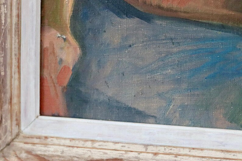 Mid-20th Century Original Oil on Canvas – Nude Woman – Vintage & Framed, 41 x 60 cm / 16.1 x 23.6 in