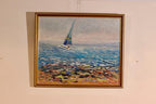 Mid century Original Swedish Oil on Canvas – Catamaran at Torre Ouva – GUNNAR INGEMAR ERIXON – Vintage & Framed, 41 x 48 cm / 16.1 x 18.9 in