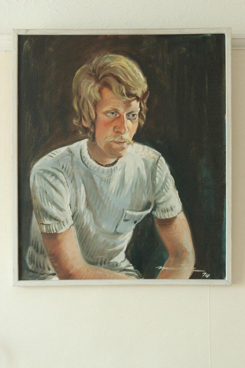 Mid-20th Century Original Oil on Canvas – Portrait of a Man – Vintage & Framed, 58 x 68 cm / 22.8 x 26.8 in