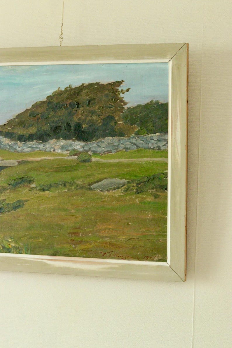 Mid-20th Century Original Oil on Canvas – Landscape – Vintage & Framed, 38 x 46 cm / 15 x 18.1 in