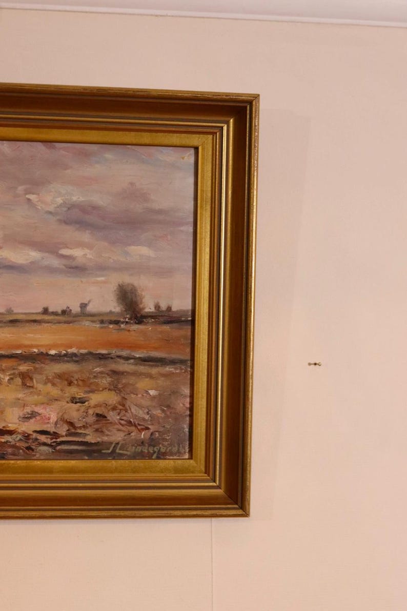 Mid-Century Original Swedish Oil on Canvas – Martian Landscape – JOEL LUNDEGÅRD– Vintage & Framed, 39 x 49 cm / 15.4 x 19.3 in