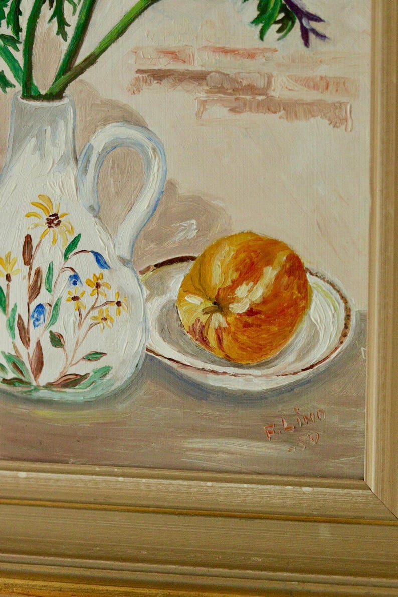 Mid-20th Century Original Swedish Oil on Panel – Still Life Flowers – FOLKE LIND – Vintage & Framed, Approx. 42.5 x 33 cm / 16.7 x 13 in