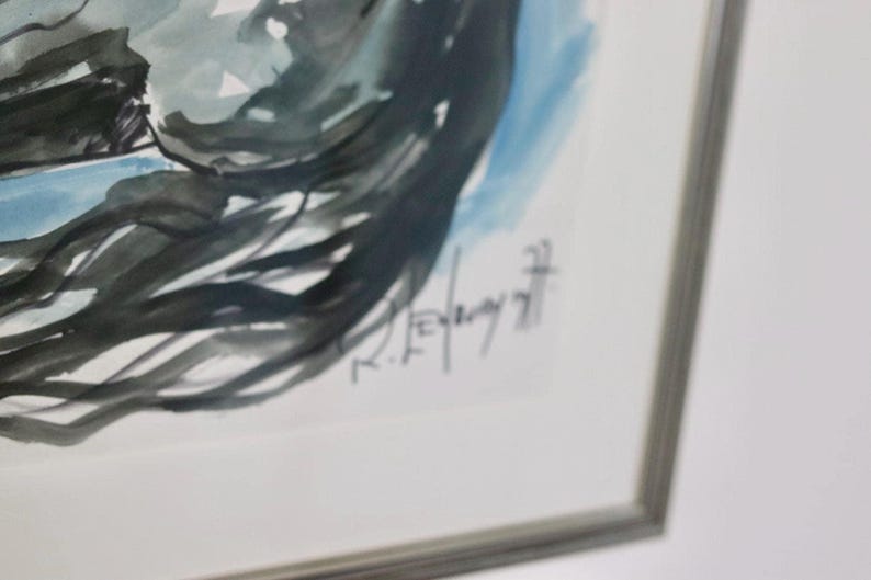 Original 1970's European Vintage Watercolour On Paper Painting "Horses" by Robert Lendvay --Vintage & Framed-Glazed