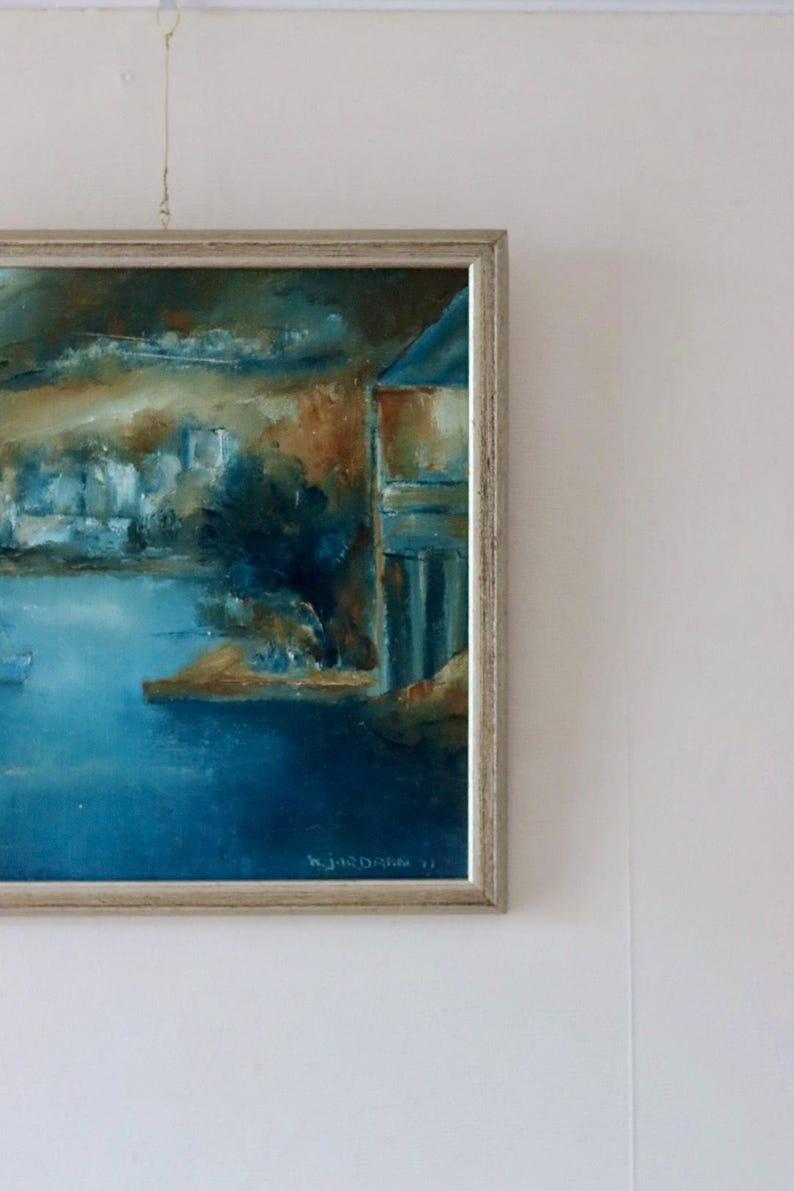 Original Swedish Oil on Canvas – Sea Motif – K. JÖRDAHN (1971) – Vintage & Framed, 37 x 37 cm / 14.6 x 14.6 in
