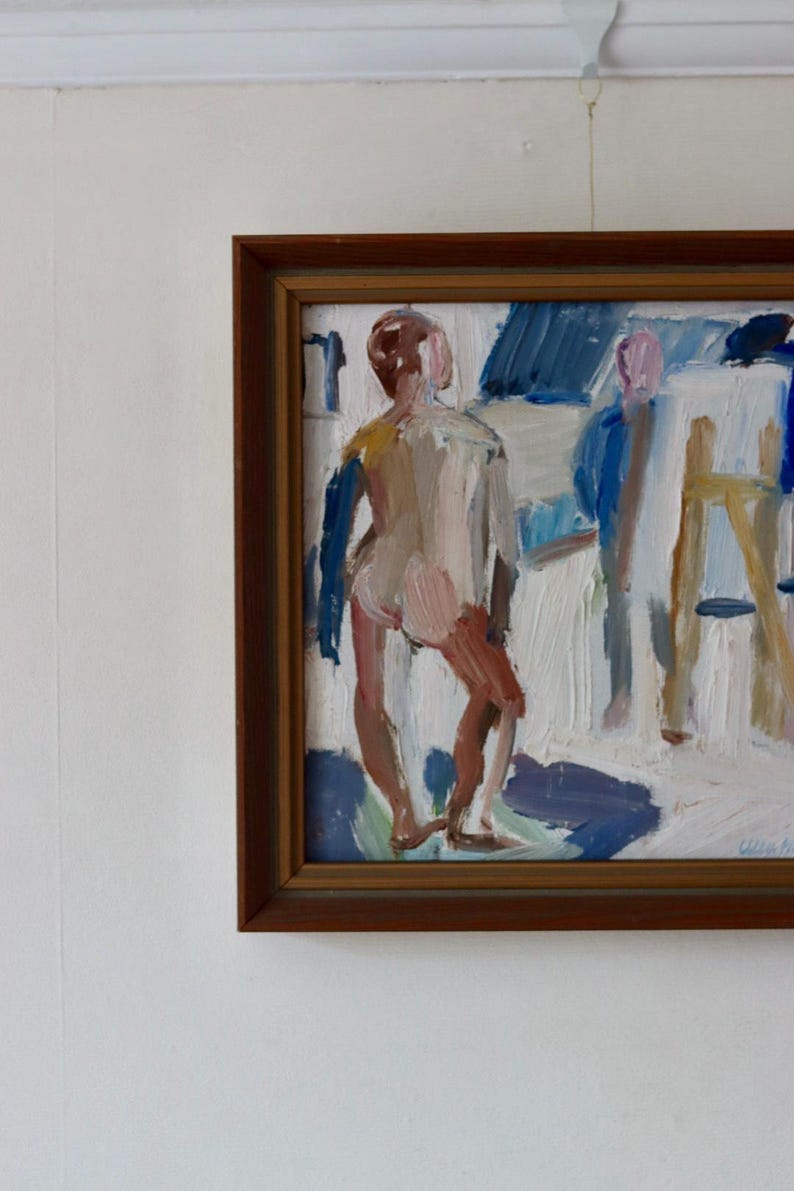 Mid-20th Century Original Swedish Oil on Canvas – Nude Study – ULLA HELLENIUS REIT – Vintage & Framed, 39 x 38 cm / 15.4 x 15 in