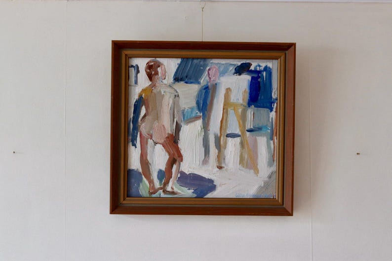 Mid-20th Century Original Swedish Oil on Canvas – Nude Study – ULLA HELLENIUS REIT – Vintage & Framed, 39 x 38 cm / 15.4 x 15 in