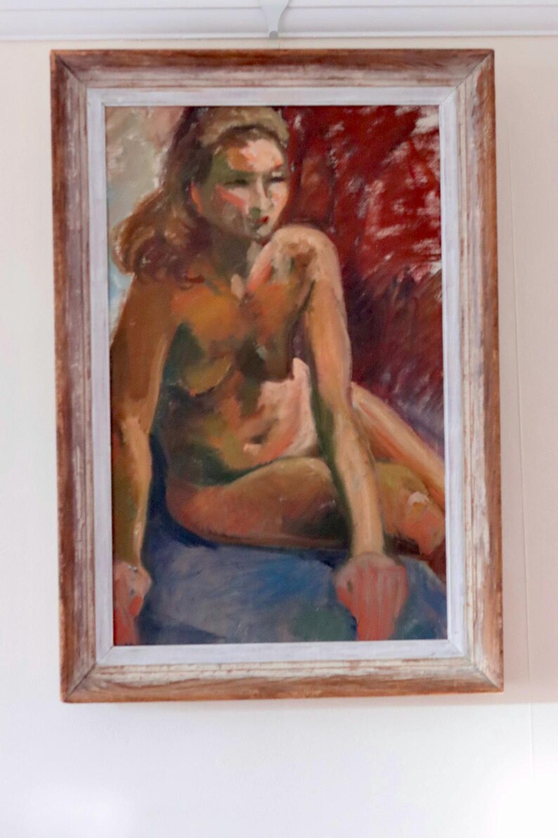 Mid-20th Century Original Oil on Canvas – Nude Woman – Vintage & Framed, 41 x 60 cm / 16.1 x 23.6 in