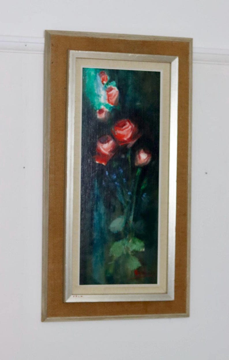 Swedish Mid-Century Oil On Panel Painting" Flower still life, Roses" by RUNE WAHLSTRÖM --Vintage & Framed