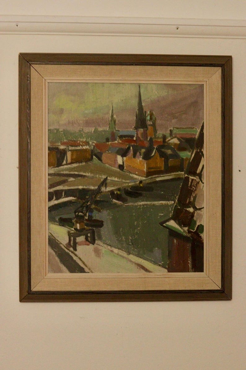 Original Swedish Mid-Century Oil On board Painting " View from Grünewald Studio - 1944 " --Vintage & Framed
