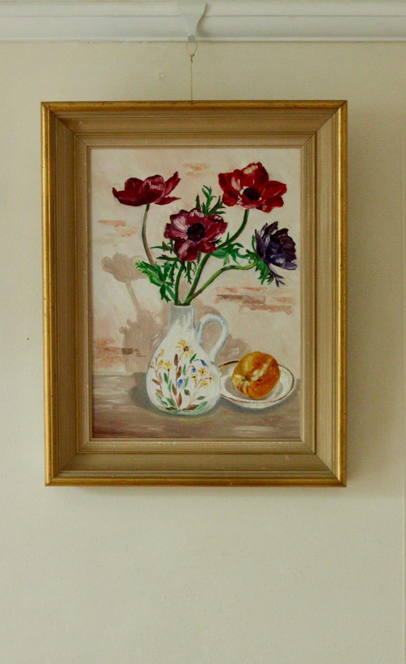 Mid-20th Century Original Swedish Oil on Panel – Still Life Flowers – FOLKE LIND – Vintage & Framed, Approx. 42.5 x 33 cm / 16.7 x 13 in