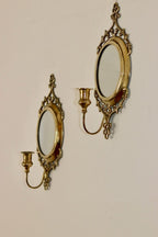 Pair of Mid Century Swedish Brass Sconces with Mirror