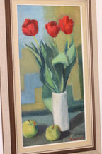 1970's Original Large Swedish Mid-Century Oil On Board Painting" Still life Tulips " by Hugo Olsson --Vintage & Framed