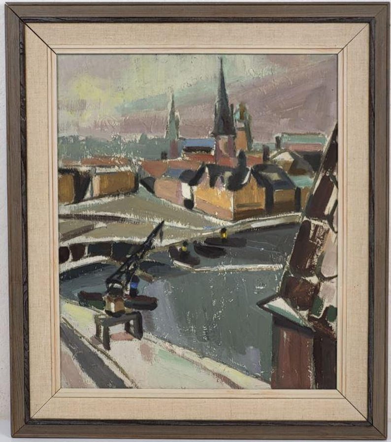 Original Swedish Mid-Century Oil On board Painting " View from Grünewald Studio - 1944 " --Vintage & Framed