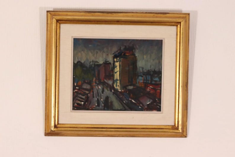 Original Swedish Oil on Panel – “City II” by P.O. Zachrisson – Signed & Framed – 36 × 42 cm (14.2" × 16.5")