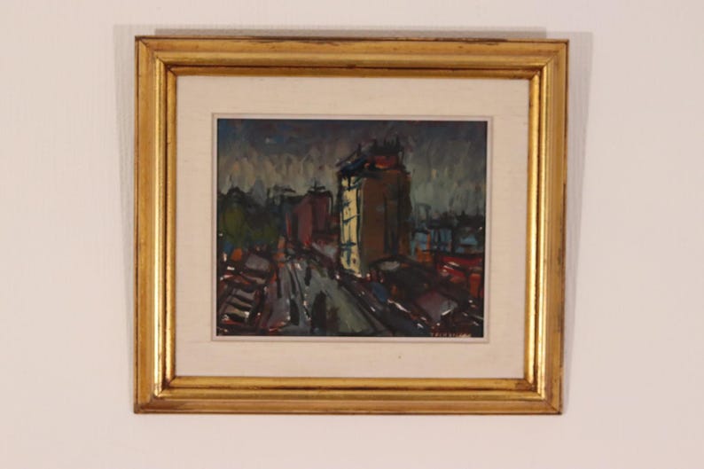 Original Swedish Oil on Panel – “City II” by P.O. Zachrisson – Signed & Framed – 36 × 42 cm (14.2" × 16.5")