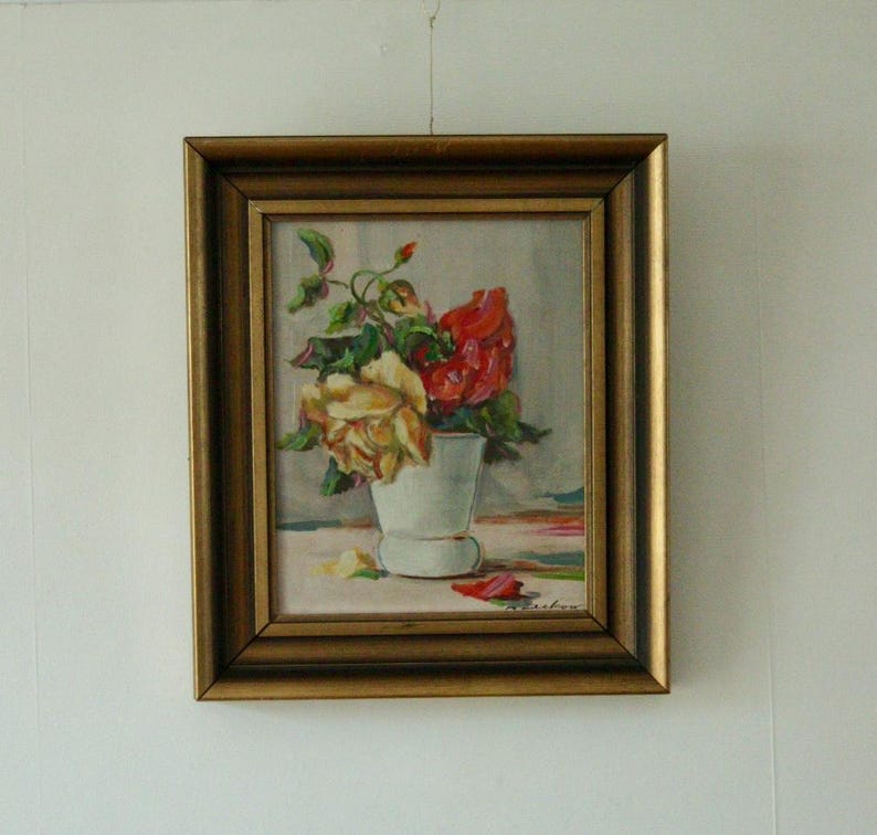Original Swedish Oil on Panel – “Still Life: Vase of Roses” – Signed & Framed, 40.5 x 34.5 cm (15.9 x 13.6 in)