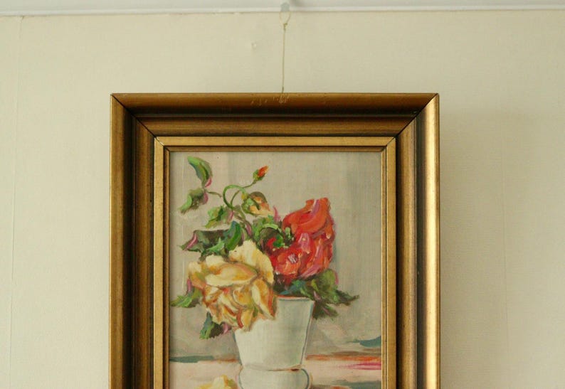 Original Swedish Oil on Panel – “Still Life: Vase of Roses” – Signed & Framed, 40.5 x 34.5 cm (15.9 x 13.6 in)