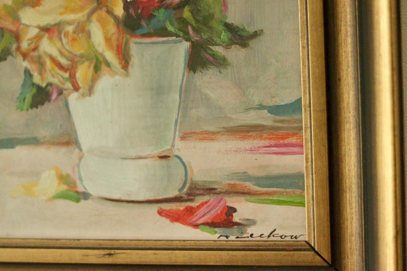Original Swedish Oil on Panel – “Still Life: Vase of Roses” – Signed & Framed, 40.5 x 34.5 cm (15.9 x 13.6 in)