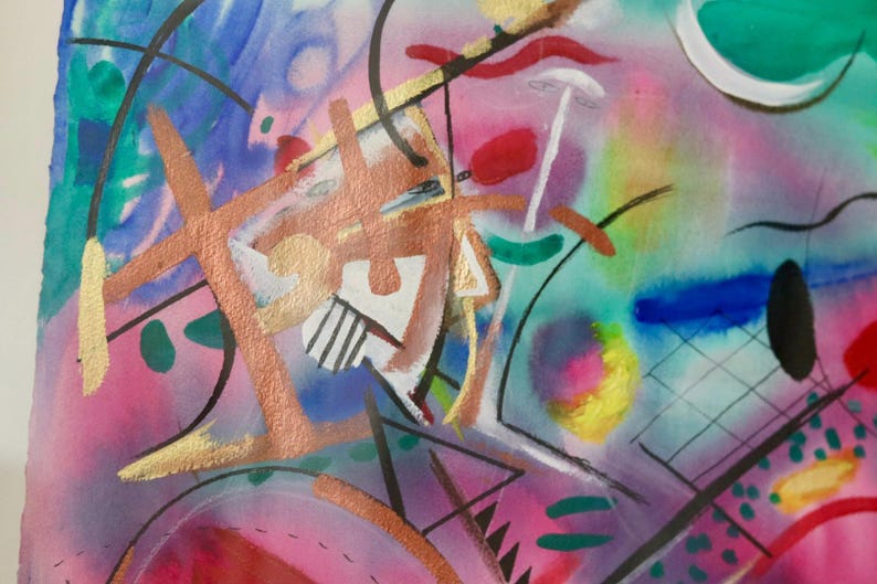 Mixed Media on Panel Painting "Joust" by MARINA LOMAKINA -- Framed