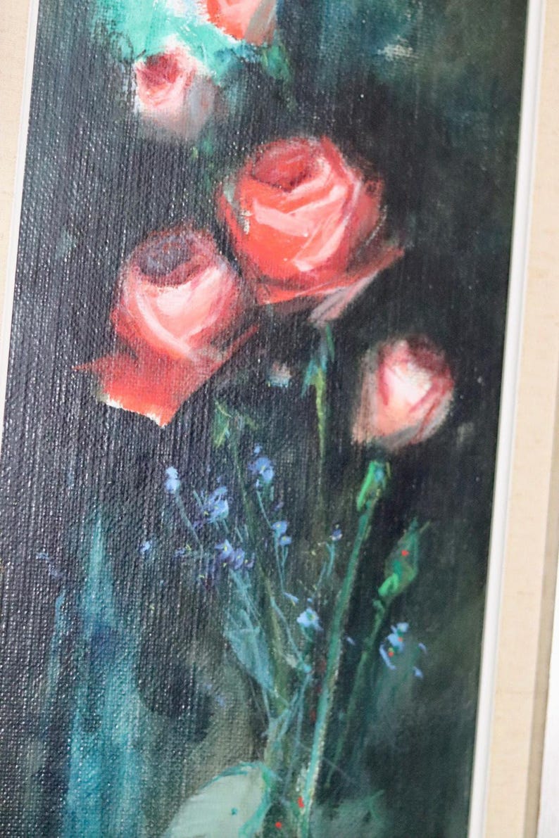 Swedish Mid-Century Oil On Panel Painting" Flower still life, Roses" by RUNE WAHLSTRÖM --Vintage & Framed
