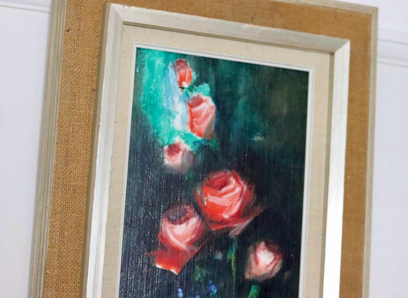 Swedish Mid-Century Oil On Panel Painting" Flower still life, Roses" by RUNE WAHLSTRÖM --Vintage & Framed
