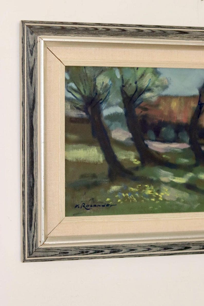 Swedish Mid-Century Oil On Canvas Painting "Woman and House" by Kurt Rosander--Vintage & Framed