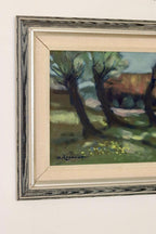 Swedish Mid-Century Oil On Canvas Painting "Woman and House" by Kurt Rosander--Vintage & Framed
