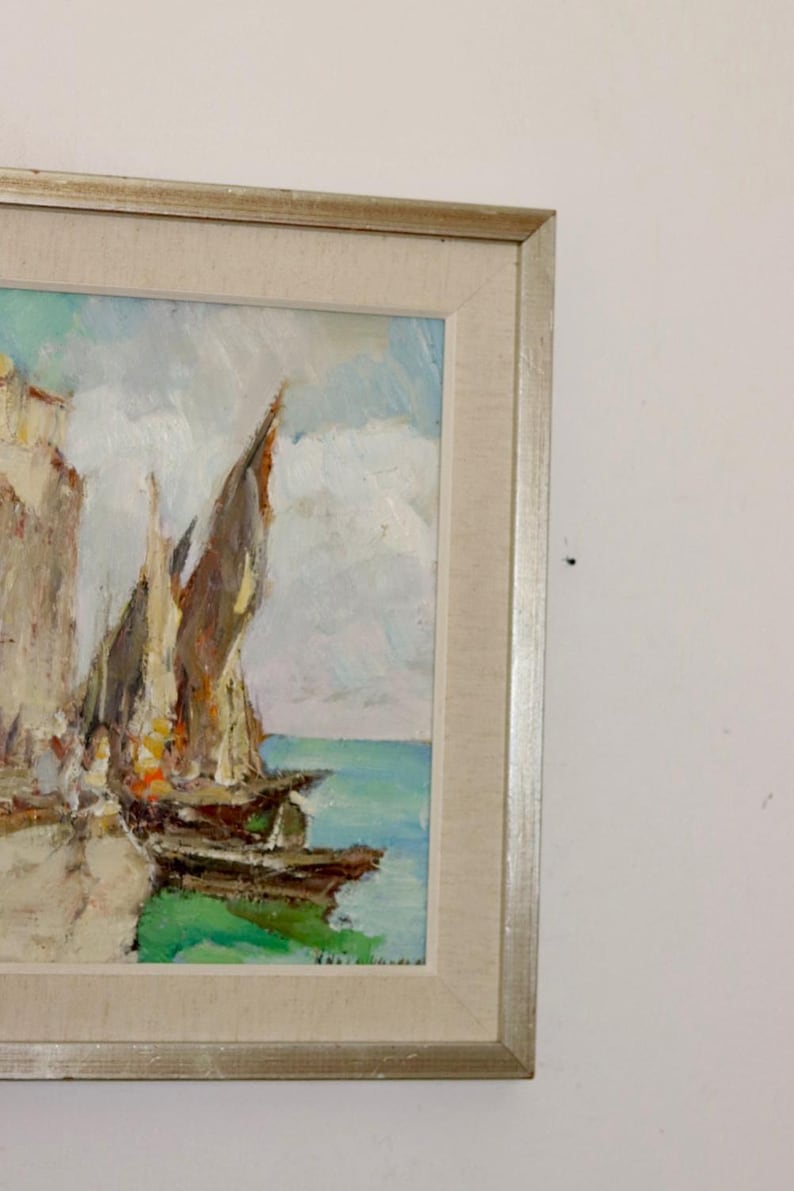 Original Mid-Century Original Swedish Oil on Panel "Sailing" by Knut Norman - Vintage & Framed
