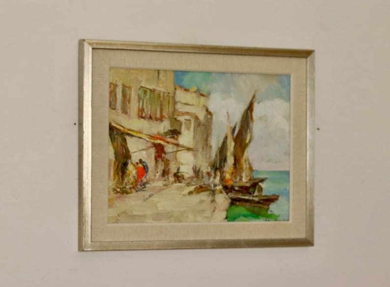 Original Mid-Century Original Swedish Oil on Panel "Sailing" by Knut Norman - Vintage & Framed