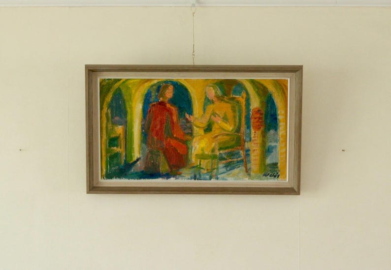 Original Swedish Oil on Panel Painting "Nicodemus" by Herbert Walås, 1965 | Vintage & Framed – 48.5 × 29.5 cm | 19.1 × 11.6 in