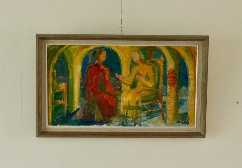Original Swedish Oil on Panel Painting "Nicodemus" by Herbert Walås, 1965 | Vintage & Framed – 48.5 × 29.5 cm | 19.1 × 11.6 in