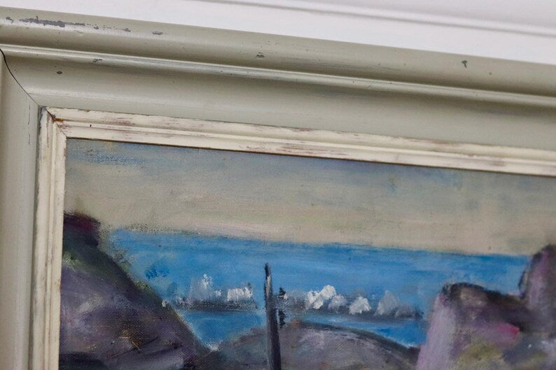 Scandinavian Mid-Century Oil On Canvas Painting" Coastal Landscape " by Selim Soldan --Vintage & Framed