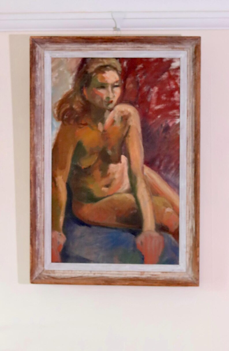 Mid-20th Century Original Oil on Canvas – Nude Woman – Vintage & Framed, 41 x 60 cm / 16.1 x 23.6 in
