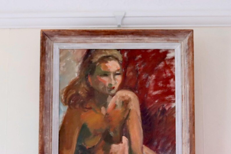 Mid-20th Century Original Oil on Canvas – Nude Woman – Vintage & Framed, 41 x 60 cm / 16.1 x 23.6 in