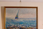 Mid century Original Swedish Oil on Canvas – Catamaran at Torre Ouva – GUNNAR INGEMAR ERIXON – Vintage & Framed, 41 x 48 cm / 16.1 x 18.9 in