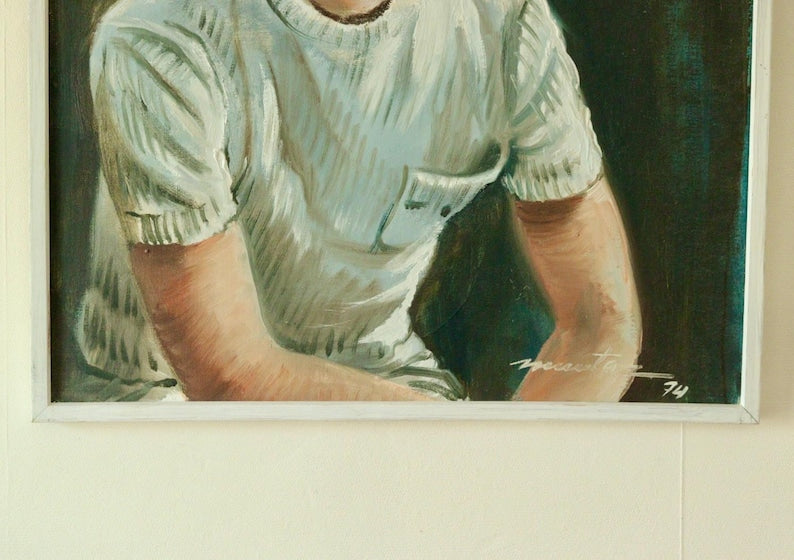 Mid-20th Century Original Oil on Canvas – Portrait of a Man – Vintage & Framed, 58 x 68 cm / 22.8 x 26.8 in