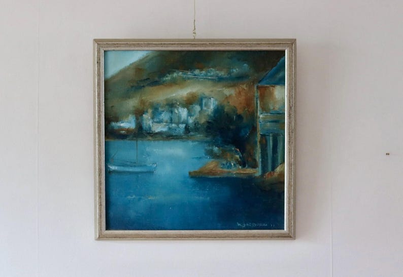 Original Swedish Oil on Canvas – Sea Motif – K. JÖRDAHN (1971) – Vintage & Framed, 37 x 37 cm / 14.6 x 14.6 in