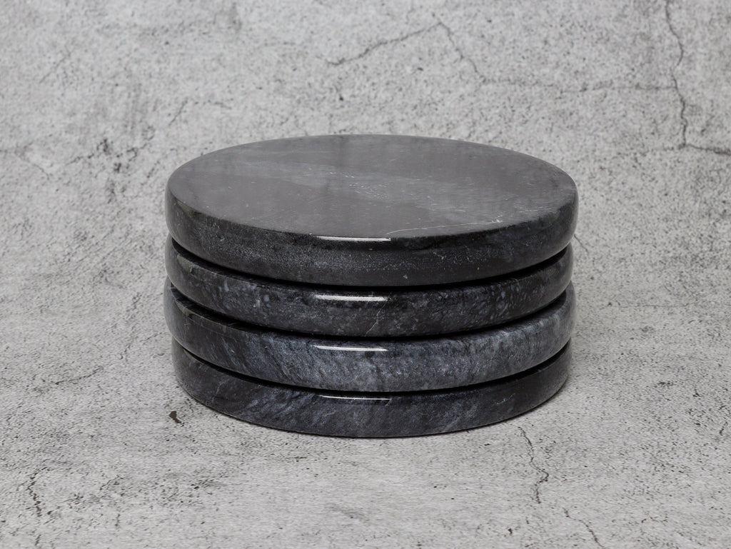 Gabriella – Black Round Natural Marble Coasters - set of 4