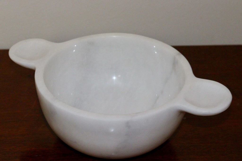 Gabriella – White Natural Marble Bowl with handles  | L 32cm W 20cm H 10cm