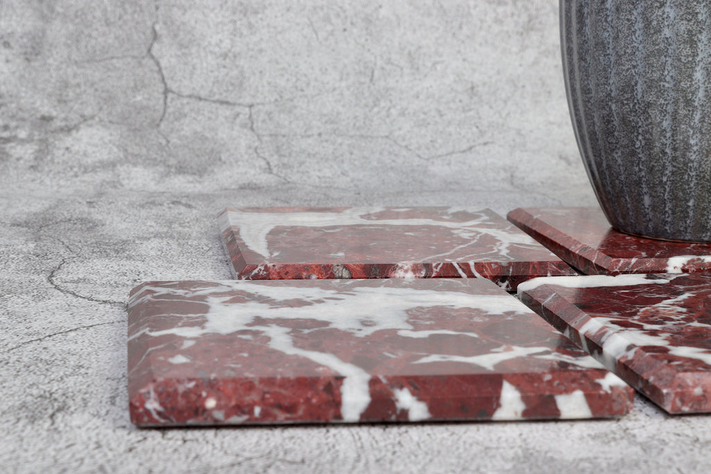 Set of 4 - Madeji Red Square Marble Coasters